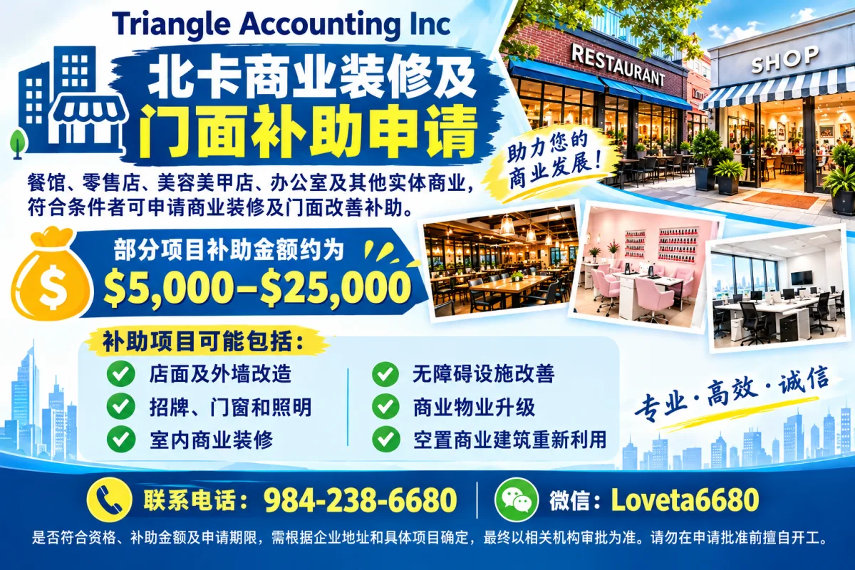 北卡商业装修及门面补助申请